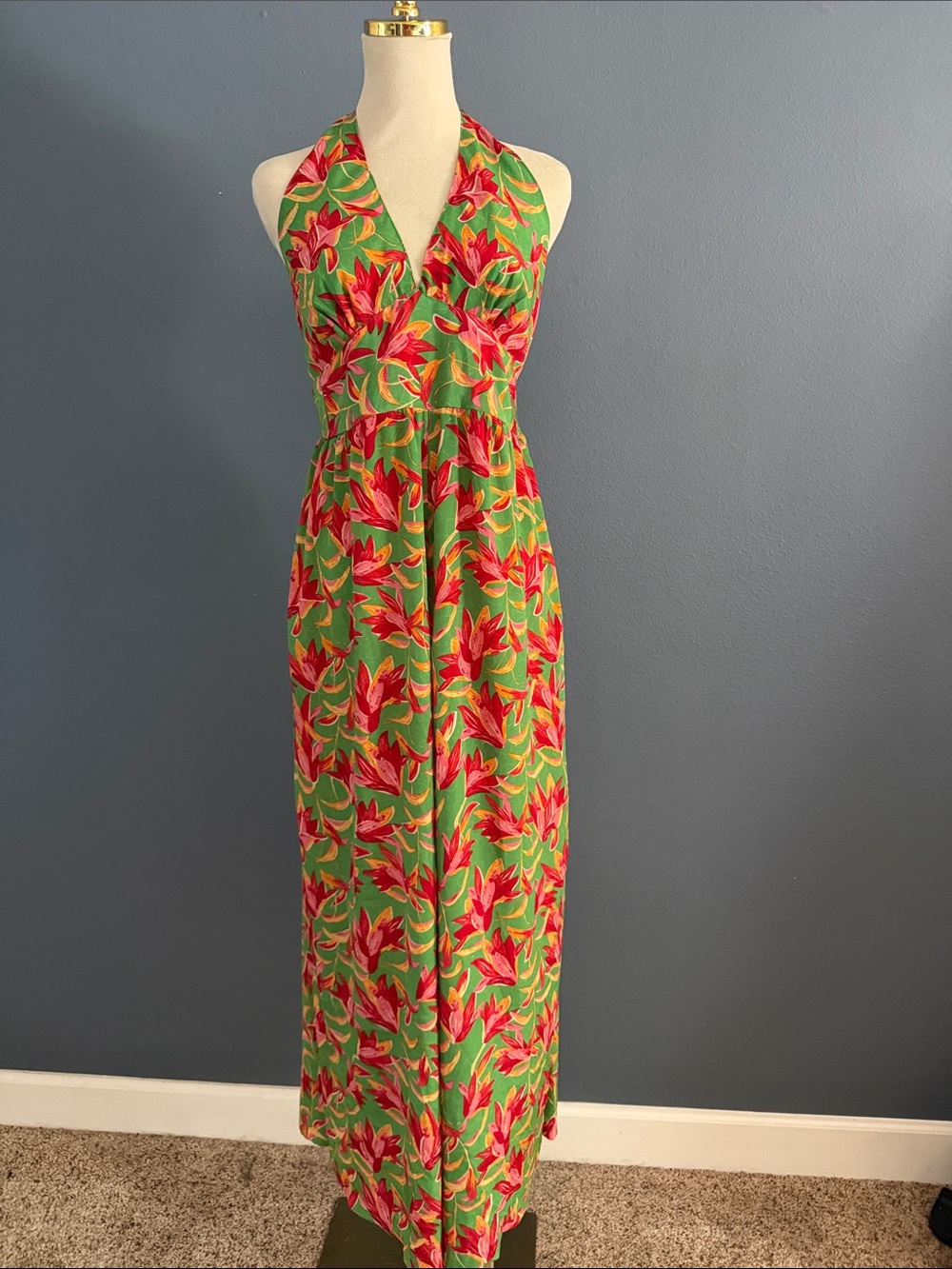 Floral Halter Jumper in Green and Red NWOT